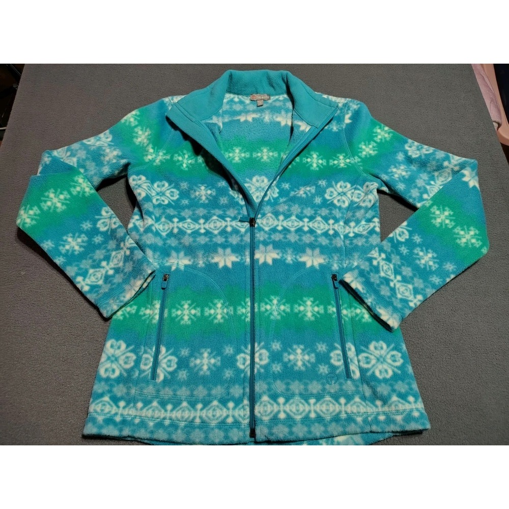 Talbot's Fleece Jacket Ladies‎ P Blue Green Snowflake Soft Warm Holiday Outdoor